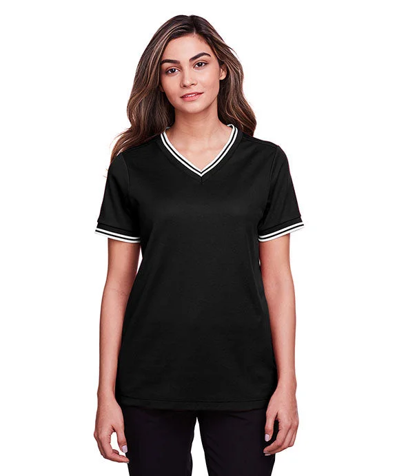 Relaxed Dresses DG20CW - Devon & Jones CrownLux Performance® Ladies Plaited Tipped V-Neck Top