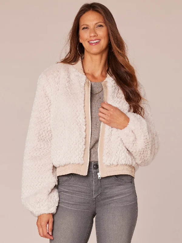 Cozy Chic Wear Long Sleeve Mock Neck Zip Front Cropped Bomber Jacket