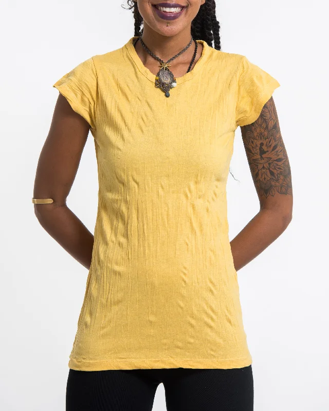 Soft Knitwear Womens Solid Color T-Shirt in Yellow
