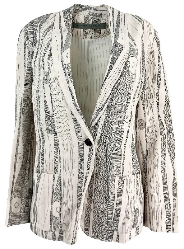 Cozy Chic Wear Raquel Allegra Silk Linen Jai Jacket in Dirty White/Black Print