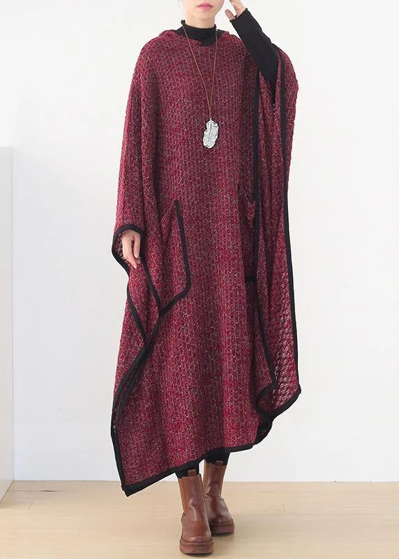 Timeless Style Luxury burgundy woolen outwear oversize hooded large hem long outwear Timeless Style Luxury burgundy woolen outwear oversize hooded large hem long outwear