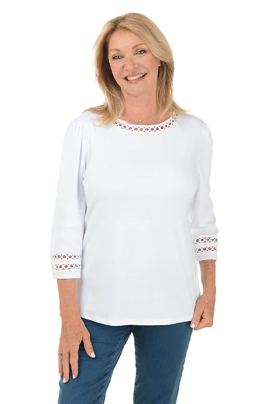 Soft Feel Petite Ringed Crochet Trim Knit Top