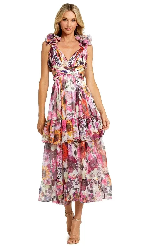 All-Day Wear Ieena Duggal 56048 - Ruffled Sleeve Floral Evening Dress