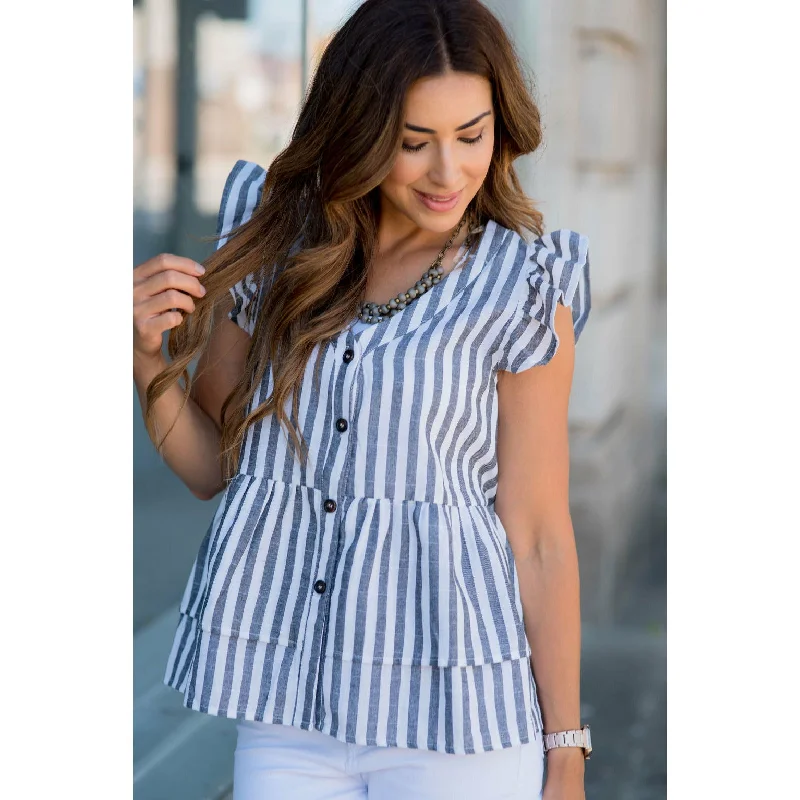 Comfy Chic Wear Double Peplum Ruffle Button Tank