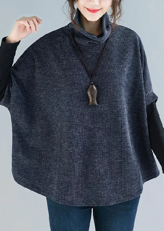 Casual Fit Modern high neck patchwork cotton clothes For Women Korea blue baggy top spring Casual Fit Modern high neck patchwork cotton clothes For Women Korea blue baggy top spring