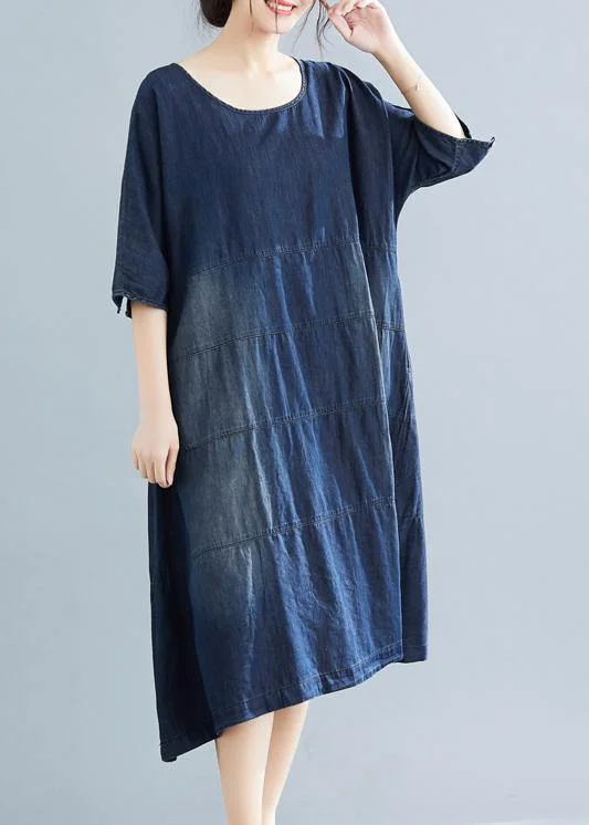 Everyday Comfort Vivid denim blue cotton quilting dresses Boho Fabrics o neck Kaftan summer Dresses Everyday Comfort Vivid denim blue cotton quilting dresses Boho Fabrics o neck Kaftan summer Dresses