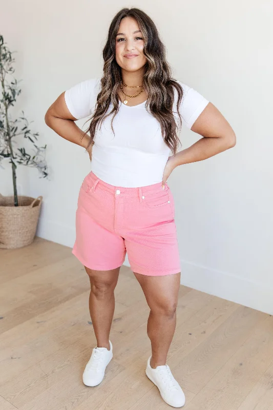Versatile Style Judy Blue Pink High Rise Control Top Cuffed Shorts