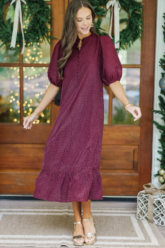 Elegant Wear See The Light Burgundy Textured Midi Dress