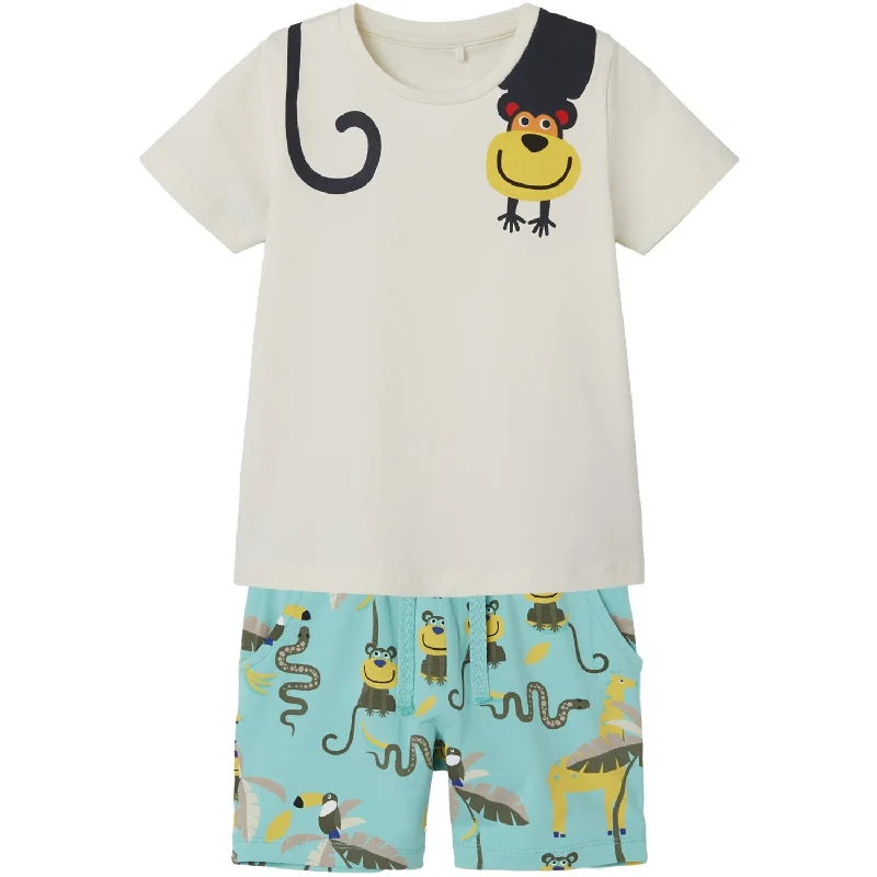 Relaxed Tops Name It Pool Blue Zomu Shorts Sæt