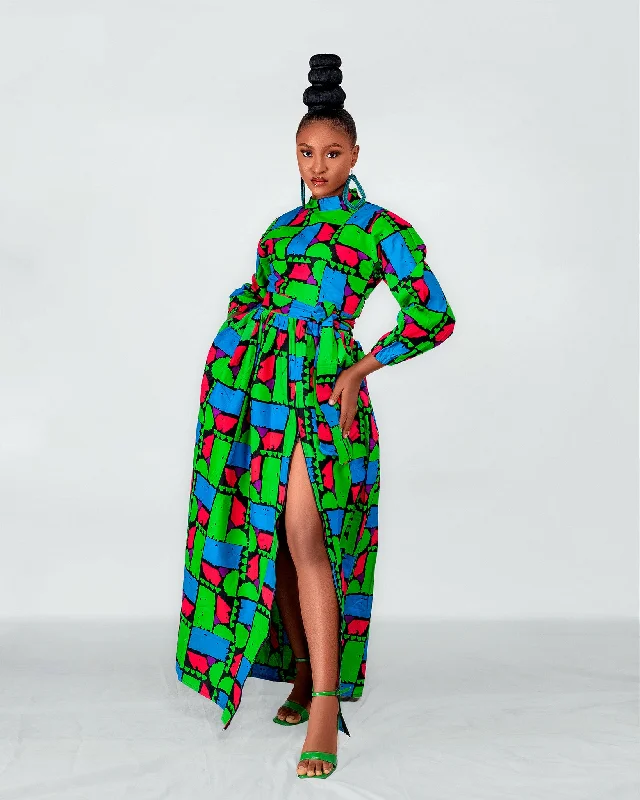 Warm Wear Rukky Ankara Maxi Dress | Green Red Multicoloured African Print