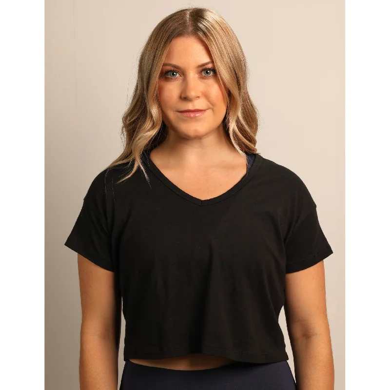 Breathable Comfort Quoia Stay Empowered Workout Crop Top In Black
