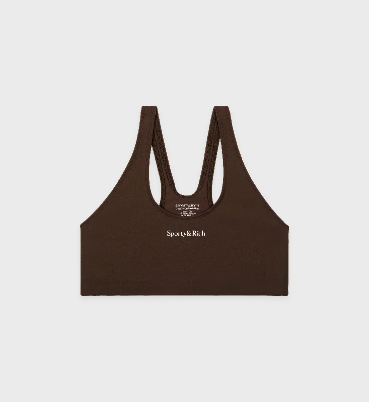 Relaxed Dresses Serif Logo Sport Bra - Chocolate/White