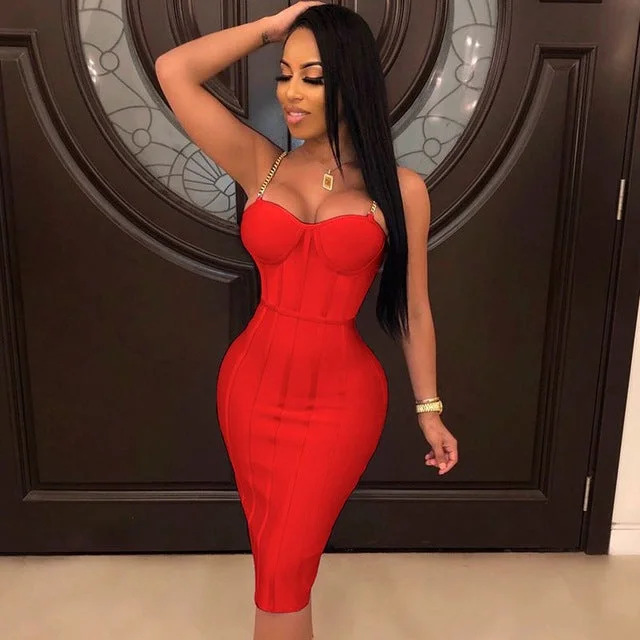 Soft Casuals Ladies Sexy Spaghetti Strap Bandage Dress
