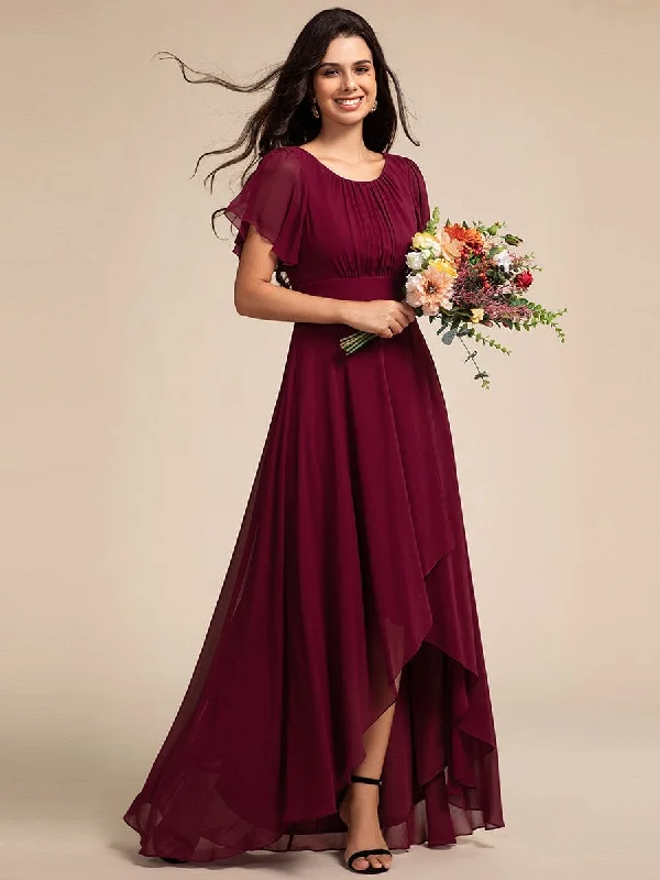 Effortless Wear Claire | Elegant Round Neckline Short Sleeve A-Line Chiffon Bridesmaid Dress