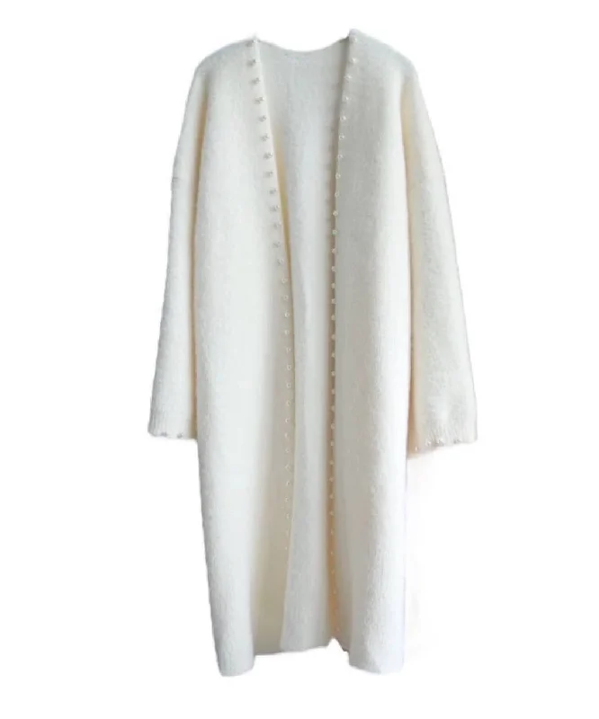 Comfortable Jeans Thick Fuzzy Knitted Midi Cardigan With Pearls