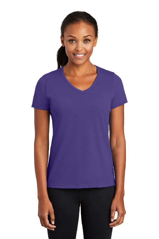 Comfortable Fashion Looks Port & Company Womens Dry Zone Performance Moisture Wicking Short Sleeve V-Neck T-Shirt - Purple