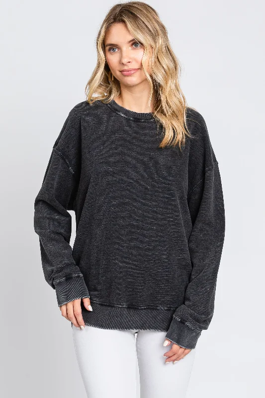 Relaxed Fit Black Faded Long Sleeve Top