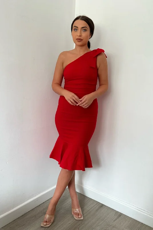 Soft Touch Vesper Savannah Crimson One Shoulder Midi Dress