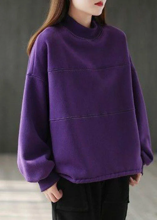 Comfy Chic Wear Loose Purple Turtle Neck Patchwork Warm Fleece Sweatshirts Top Winter Comfy Chic Wear Loose Purple Turtle Neck Patchwork Warm Fleece Sweatshirts Top Winter