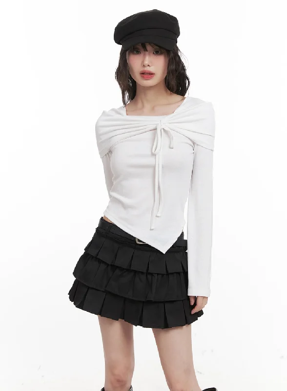 Cozy Lounge Wear Ribbon Wrapped Asymmetric Long-Sleeve Top CJ523