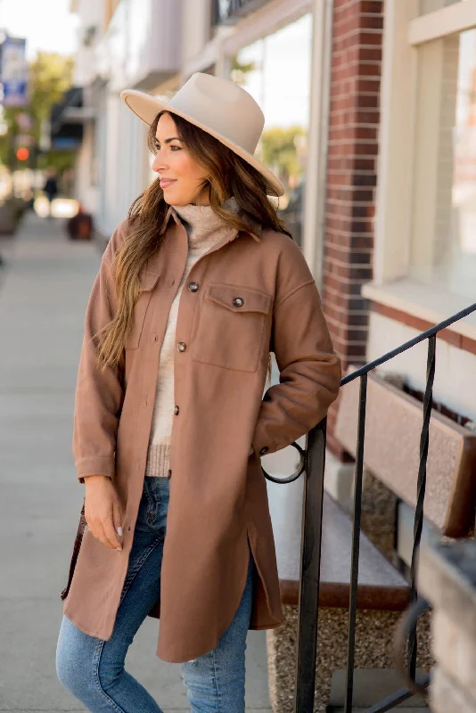 Cozy Shirts Basic Tunic Side Slit Shacket