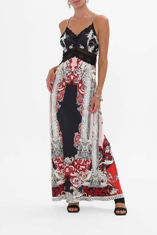 Relaxed Chic LACE SPLICE BIAS LONG DRESS MARK OF MEDUSA