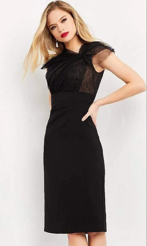 Effortless Looks Jovani - 05674 Asymmetric Lace High Waist Dress