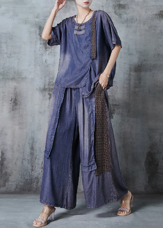Trendy Casuals Beautiful Blue Asymmetrical Patchwork Denim Two Pieces Set Summer