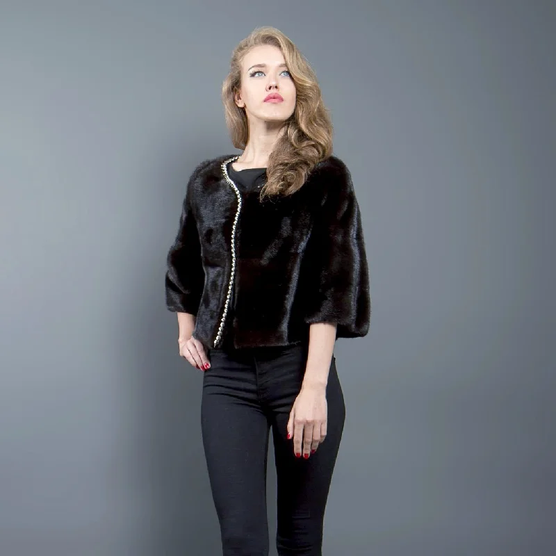 Classic Comfort Mink Fur Jacket with Gold Trim