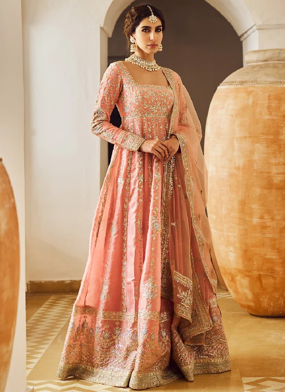 Weekend Wear Dusty Peach Embroidered Anarkali