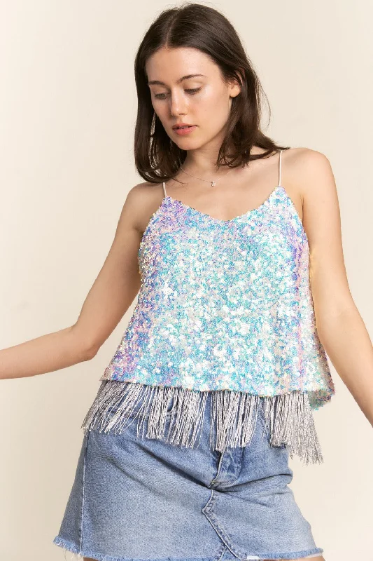 Soft Touch J.NNA Sequin Tassel Hem Flowy Cami
