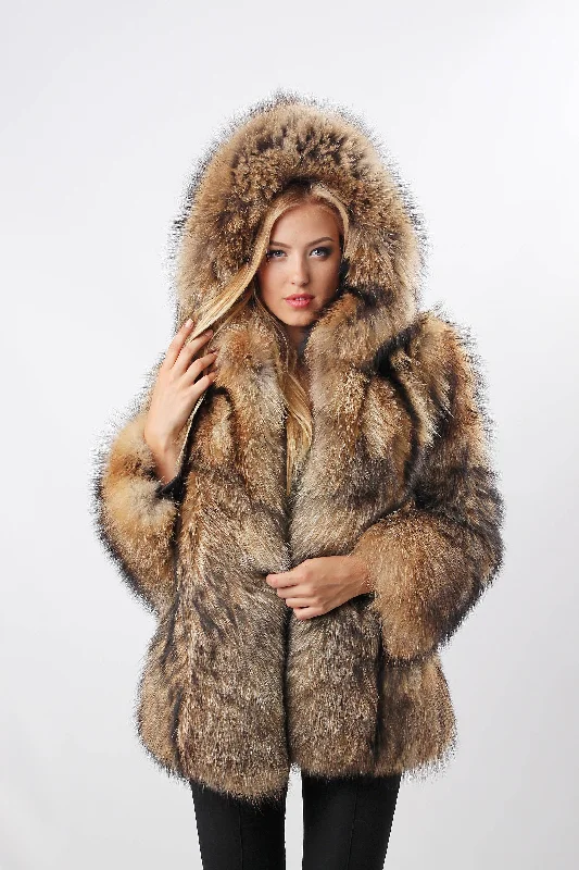 Cozy Fashion Raccoon Fur Jacket with Hood