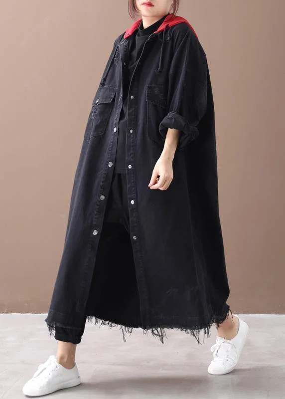 Comfortable Tops Art denim black Plus Size clothes Shirts hooded Button Down coats