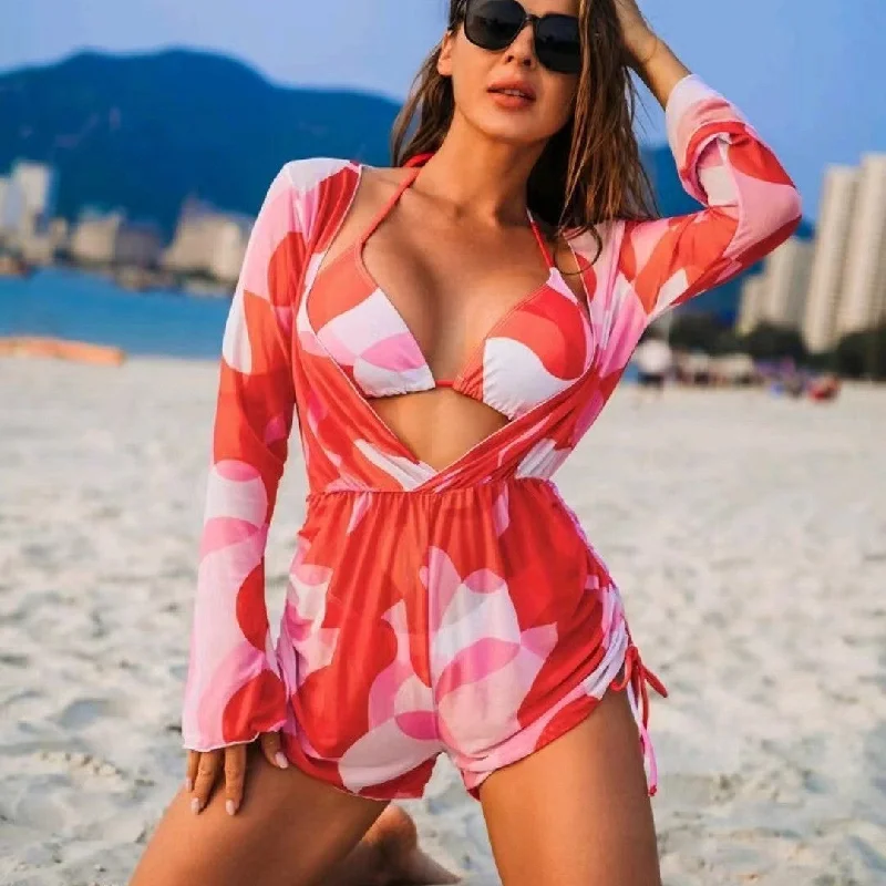 Stylish Ease Sexy Long Sleeves Three Pieces Bikini Swimsuits