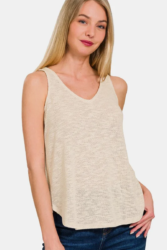 Effortless Elegance Zenana V-Neck Curved Hem Tank