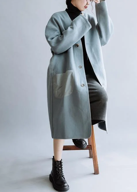 Cozy Footwear Luxury oversize Coats winter women coats blue v neck Button Down Woolen Coat Cozy Footwear Luxury oversize Coats winter women coats blue v neck Button Down Woolen Coat