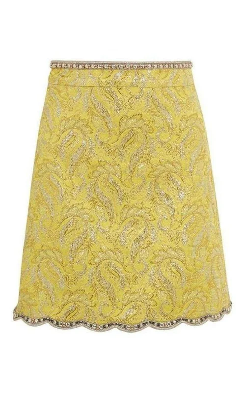 Cozy Dress Yellow Brocade Jacquard Mini Skirt