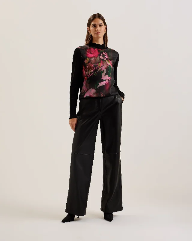 Stylish Wear Tabithr Printed Woven Front Long Sleeve Sweatshirt Black