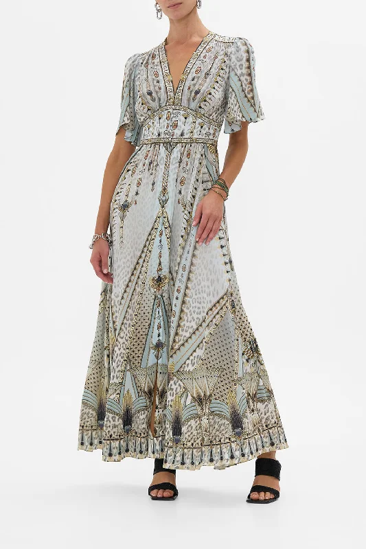 Weekend Comfort Wear SHAPED WAISTBAND DRESS WITH FLUTTER SLEEVES SAHARA STARLET