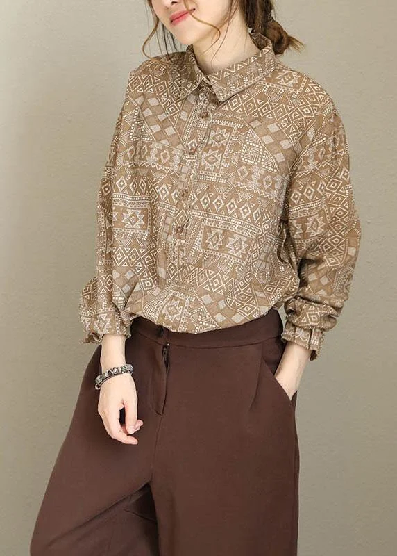 Simple Chic Modern khaki prints cotton linen crane tops Tutorials lapel collar long sleeve tops Simple Chic Modern khaki prints cotton linen crane tops Tutorials lapel collar long sleeve tops