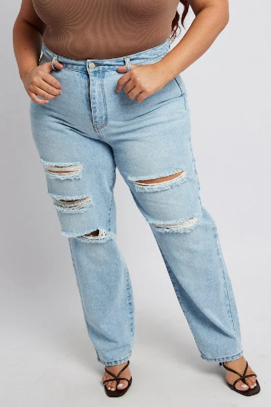 Effortless Looks Denim Baggy Jeans High Rise Ripped