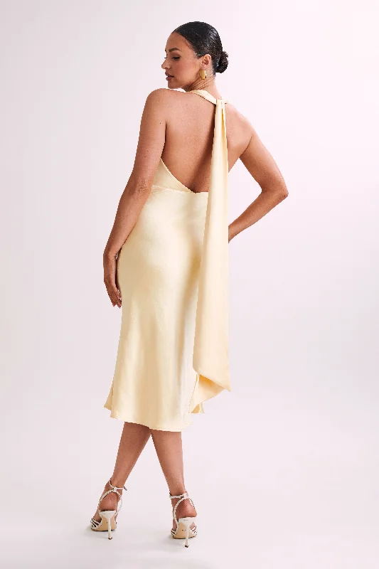 Layered Comfort Terri Satin Cowl Midi Dress - Butter