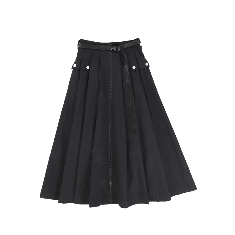 Cozy Knits VALENTINA BLACK PLEATED ZIPPER SKIRT