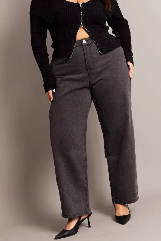Soft Looks Grey Wide Leg Jeans High Rise
