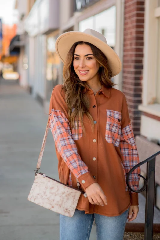 Lounge Chic Solid Plaid Accented Shacket
