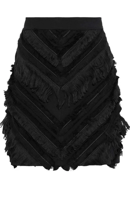 Effortless Looks Black Chevron Fringed Mini Skirt