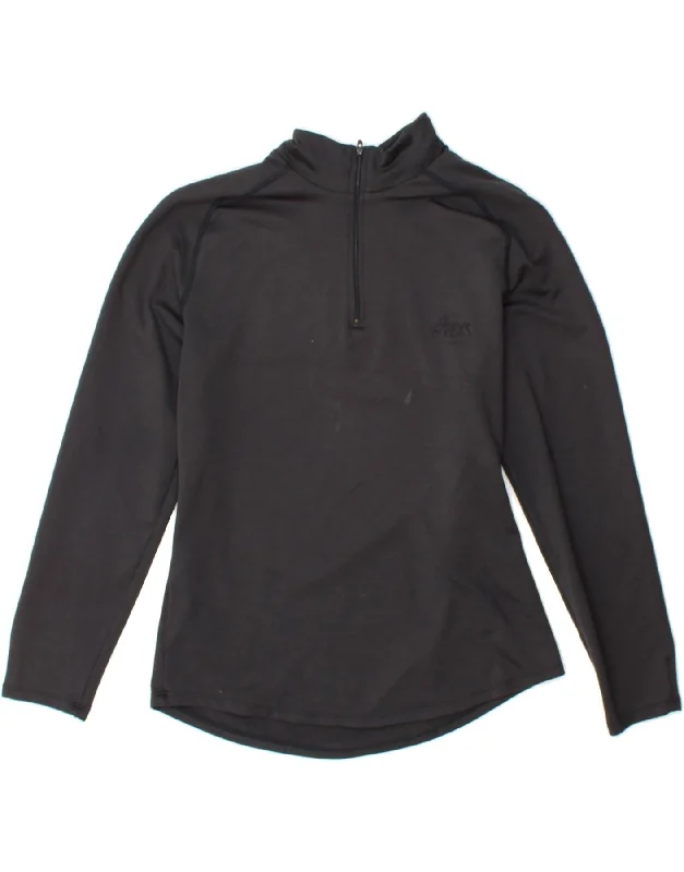 Effortless Outfits ASICS Womens Zip Neck Pullover Tracksuit Top UK 14 Large Black Polyester