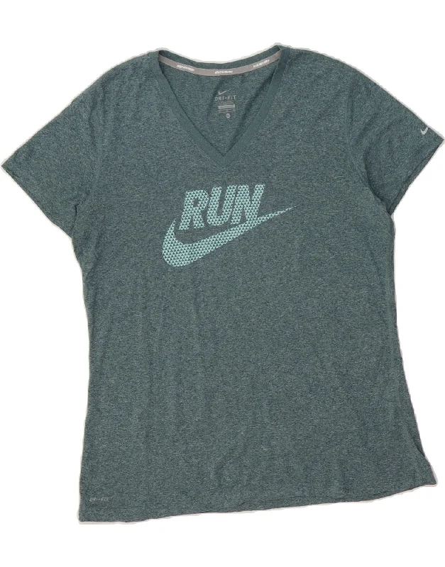 Easy Chic NIKE Womens Dri Fit Running Graphic T-Shirt Top UK 18 XL Green Flecked