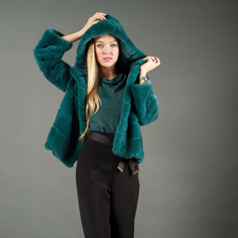 Breezy Comfort Mink Fur Jacket with Hood for women