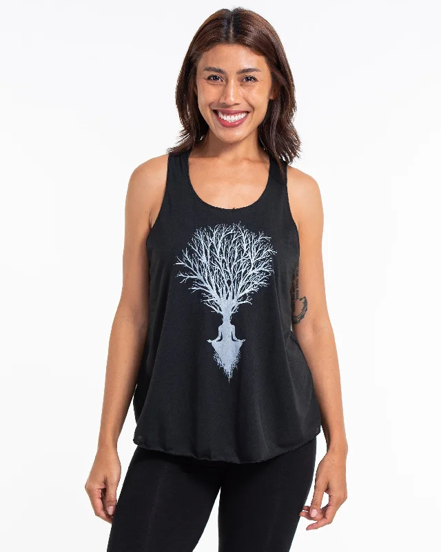 Classic Comfort Womens Meditation Tree Tank Top in Black